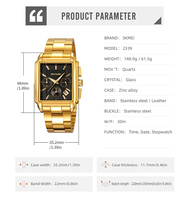 Reloj de Pulsera de Cuarzo para Hombre SKMEI 2339 con Esfera Cuadrada Moderna, Deportivo y Ejecutivo, de Acero Inoxidable, Resistente al Agua 30M, Analógico