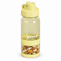 Bouteille d'eau de sport en Tritan avec pot à collation amovible et poignée de transport, bouteille de 21 oz avec couvercle à paille rabattable pour l'entraînement