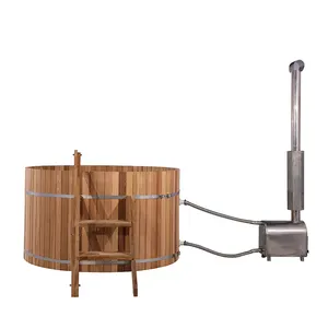 Outdoor 2-4 Person Red Cedar Wood Fired Hot Tub Spa Wooden Burning Heater Hot Tub