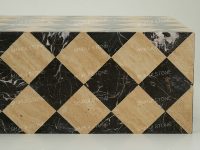 Table basse rectangulaire en marbre à carreaux SH STONE, beige clair travertin et marbre noir, design pour salon