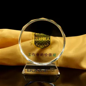 Pujiang Kristall Octagon Award; Runde Abgeschrägte Achteckige K9 Kristall Trophäe; Perfekte Anerkennung Laser Gravierte Kristall Souvenir