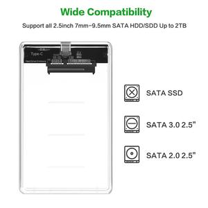 Boîtier de disque dur SATA transparent en plastique de 2,5 pouces USB-C 3.1 pour SSD/HDD jusqu'à 5 To - Product Image 1