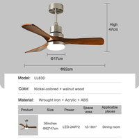 Ventilateur de plafond moderne à 3 pales avec lumière et télécommande, 24W*2, couleur réglable, idéal pour salon – Excellent rapport qualité-prix