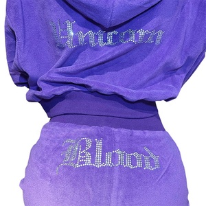 Custom Rhinestone Hoodie Jogging Velvet Tracksuit Two Piece Set Women Velour Track <strong>Suit</strong> - Product Image 1