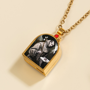 Giveluck St. Anthony làm việc cửa mề đay Mặt dây chuyền với tinh thể màu đỏ, Tùy chỉnh màu sắc đá quý cho bị mất mục Miracle bảo vệ - Product Image 1