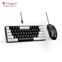 Nouveau Combo Clavier et Souris Mécanique T-Wolf TF630, Rétroéclairage RGB, Design Bicolore, Filaire, 61 Touches, Switches Rouges, Disposition Arabe