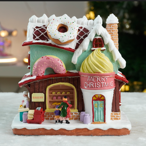 Casas <span class=keywords><strong>de</strong></span> pueblo navideñas musicales <span class=keywords><strong>de</strong></span> resina coloridas para interiores y casa <span class=keywords><strong>de</strong></span> dulces con función <span class=keywords><strong>de</strong></span> donuts giratorios - Product Image 3