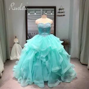 OEV-L4378 parlayan sevgiliye boyun boncuk kristal Quinceanera elbiseler Ruffles balo