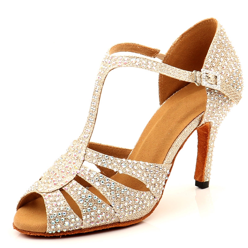 Cheap Women Party Dance Shoes Satin Shining Rhinestones Dace Design Ballroom Satin Shoes