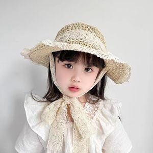 Xi Boyu Sombrero de paja para niños, color beige, con encaje, protección solar, sombrero de playa de verano para niñas de 1 a 6 años - Product Image 2