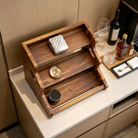 Étagère de présentation de boissons alcoolisées en bois à 3 niveaux avec logo personnalisé, pour comptoir, table, rangement de bouteilles de vin et de whisky