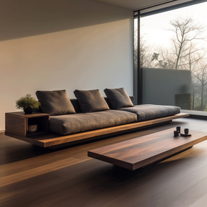 New Solid <strong>Wood</strong> One Seat North American Black Walnut <strong>Sofa</strong> with Ash <strong>Wood</strong> <strong>Frame</strong> Hemp Cover Multi-functional Design for Living Room - Product Image 2