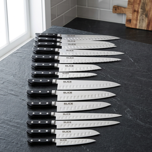 Cuchillo de chef Seki Japan de acero inoxidable con hoja dentada y mango de plástico, diseño ambidiestro, apto para lavavajillas, hoja con diseño de hoyuelos - Product Image 3