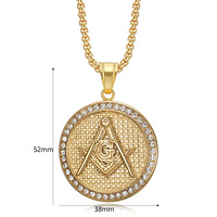 Collier pendentif Hip Hop en acier inoxydable, étanche et inaltérable, avec zircon cubique, motif maçonnique, pour homme