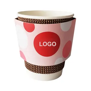 定制标志ZY工厂供应商牛皮纸咖啡杯套热饮手保护冷咖啡耐用波纹杯套