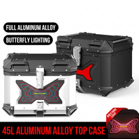 Boîte de rangement arrière pour moto en alliage d'aluminium 45L avec lumière d'avertissement LED, 3 modes de clignotement, étanche et antivol