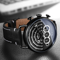 Montre chronographe pour homme I&W Carnival, bracelet en cuir de veau, boîtier en acier inoxydable, mouvement mécanique, haute qualité, résistante à l'eau