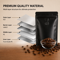 Sachets d'emballage personnalisés pour grains de café avec fenêtre transparente et fermeture éclair, pochettes imprimées à fond plat pour torréfacteurs et marques de détail