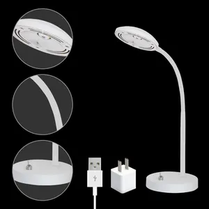Lampu Meja LED USB Warna Putih, Lampu Meja Logam Modern untuk Rumah Kantor Lampu LED Cahaya Putih Hangat