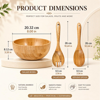 Grand saladier en bois naturel avec cuillères et fourchettes – Idéal pour salades, pâtes, fruits, collations, décoration de cuisine, cadeaux pour la famille