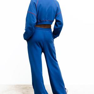 Tute da Donna Personalizzate: Set 2 Pezzi con Top Corto Mezza Zip e <span class=keywords><strong>Pantaloni</strong></span> <span class=keywords><strong>Larghi</strong></span> a Gamba Larga - Product Image 4