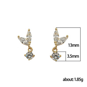 Elegant Leaf Bud Stud Earrings Minimal Zircon Accent Women Fashion Jewelry Chic Daily Wear Gift - Product Image 3