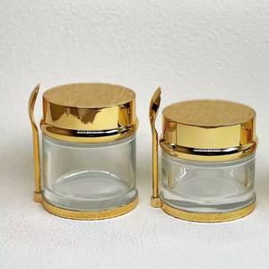 Envase Cosmético de Vidrio Transparente Plano de 50 ml, Ecológico y de Lujo, Personalizable, 30g 50g 80g, Dorado y Plateado, para Cuidado de la Piel, Mascarilla para Ojos, <span class=keywords><strong>Crema</strong></span>, con Cuchara - Product Image 3