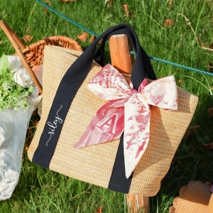 Borse Tote in Paglia Personalizzate per Damigelle, con Nome Personalizzato, Colori Misti, Fatte a Mano, Borse da Spiaggia per Viaggi tra Ragazze, Bomboniere per Addio al Nubilato - Product Image 4