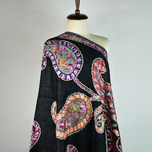 Timeless Black Kashmiri <b>Shawl</b> Handcrafted in Soft Wool Luxurious Winter <b>Wrap</b> Elegant Traditional Warm Pashmina Style - Product Image 1