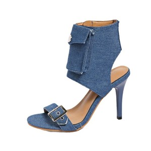 Pantalones de mezclilla elegantes de verano con bolsillos de solapa, tacones altos, talla grande, tacón de aguja, cremallera lateral y hebilla para mujer - Product Image 5