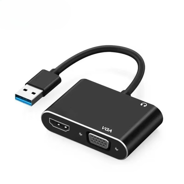 2-in-1 USB 3.0 Hub with HD-compatible VGA Adapter 1080P Display USB to Converter Computer TV Screen Extension VGA Cable