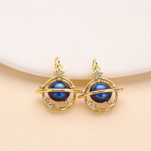 2025 New Planets Design Cubic Zirconia Brass Gold Plated Pendant, Blue Enamel Charm for DIY Necklace Bracelet <strong>Jewelry</strong> <strong>Supplies</strong> - Product Image 1