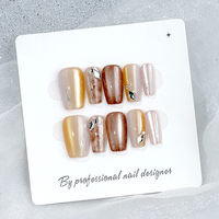 Ongles press-on de luxe dorés dégradés, forme cercueil stiletto mi-longue, faits à la main, professionnels, moulés en 3D, pour salon de manucure