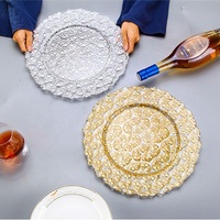 Nouvelle conception de plat de service pour événements, sous-plat en verre rond et plat, vaisselle pour la décoration de table de mariage, assiette de présentation dorée en verre