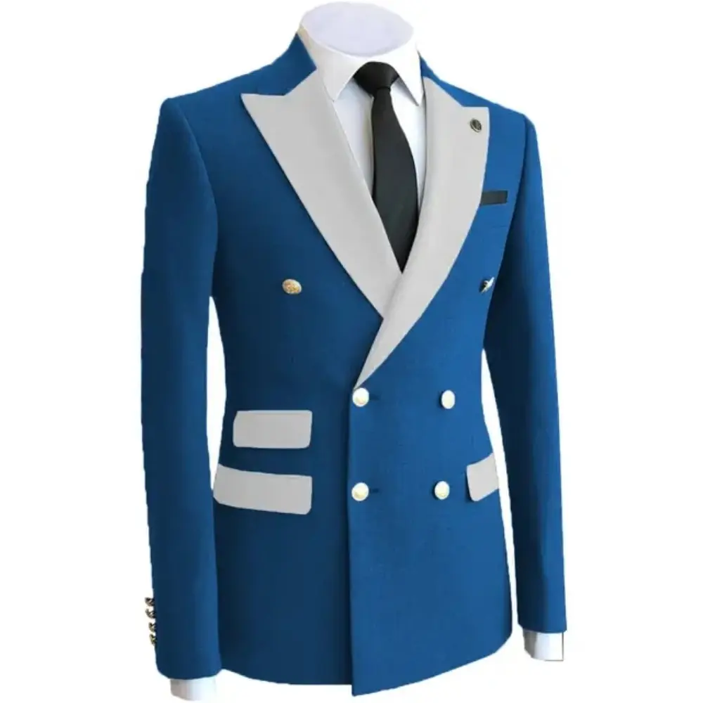 Trajes de doble botonadura para hombre, 2 uds., con solapa blanca en pico, chaqueta de novio de boda, chaqueta de negocios, esmoquin, traje Terno para el hogar