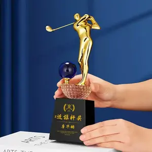 قوانغتشو بيع بالجملة تصميم جديد فارغ منحوت معدن كأس الجولف الجوائز مخصص k9 كريستال فاخر للجوائز