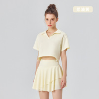 Set rok wanita dan atasan kerah Polo, pakaian tenis Golf 2 potong, rok tenis dengan saku samping musim panas 50 + rok Polo