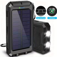 Banque d'alimentation solaire double USB 20000mAh, chargeur de batterie étanche, banques d'alimentation portables, panneau solaire avec double lumière LED brillante