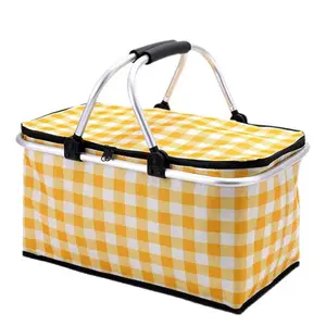 Fábrica 2024 nueva cesta de Picnic aislada bolsa de hielo plegable para exteriores bolsa de comida rápida portátil bolso de Picnic cesta de la compra al por mayor