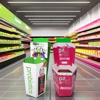 Présentoir hexagonal moderne et portable en carton, écologique, avec pelliculage brillant, pliable et autoportant pour supermarché