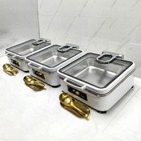 Set Pemanas Makanan Listrik Persegi Putih Stainless Steel 6L Perlengkapan Dapur Katering Buffet Mewah