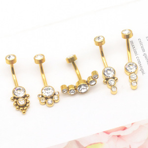 Anneaux de nombril floraux en alliage de zinc doré avec cristaux sertis, bijoux de nombril pour femme, accessoire de fête - Product Image 4