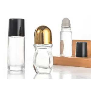Rolo de garrafa desodorante para atacado, 30ml, 50ml, rolo de garrafa de vidro com tampa preta