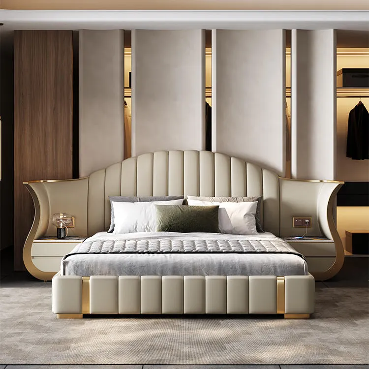 Moderno casa camera da letto di lusso con design di lusso su grande testiera queen king size set letto in pelle