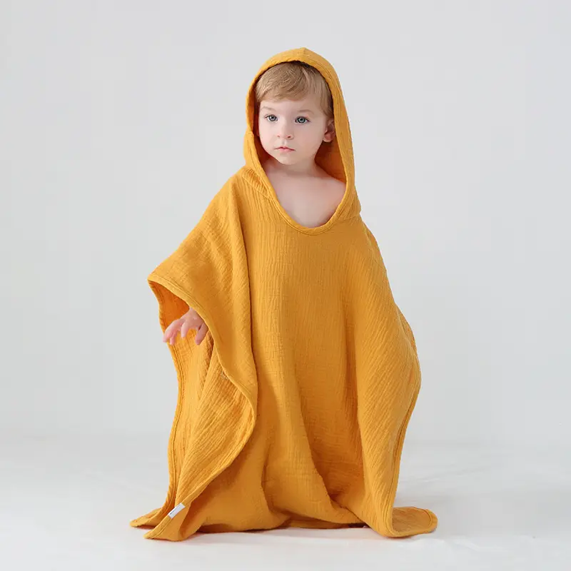 100% algodón orgánico 4 capas muselina suave cómodo con capucha niños bebé Toalla de baño Poncho toalla