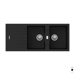 Fregadero de Cocina Empotrado Negro de Material Sintético de 127 cm x 57 cm con 2 Cubetas - Product Image 1