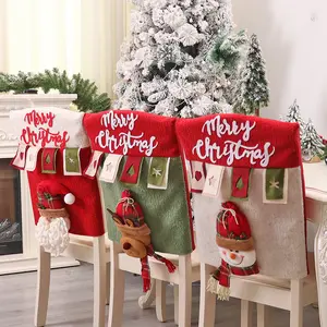 2024 Christmas Ornament Snowman Chair Cover Christmas Dining Chair Back Covers Christmas Back Chair Cover