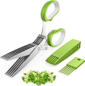 Ciseaux à herbes multifonctions en acier inoxydable pour la cuisine, gadget de cuisine avec 5 lames et étui - Product Image 1