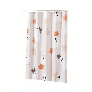 Cortina de ducha con diseño floral de fantasmas y ganchos para baño, diseño de dibujos animados, material de tela - Product Image 1