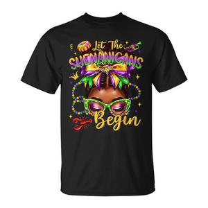 Camiseta Afro Messy Bun Let The Shenanigans Begin Mardi Gras - Product Image 1